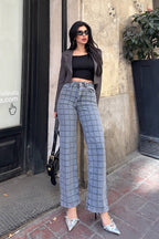 High-Waist Wide Leg Jeans mit Karomuster – Vintage Street Style Denim