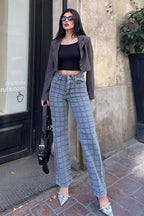 High-Waist Wide Leg Jeans mit Karomuster – Vintage Street Style Denim